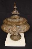 341 - Victorian bronze capped urn with marble base, Greek Revival style, 9 in. T, 6 in. W.
