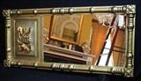 347 - Victorian hanging mirror in gold gilt frame with grapes and leaves on crown, 36 x 17.
