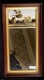 350 - Walnut Victorian mirror with reverse painted scene of sheep, gold frame, 18 x 15
