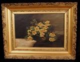 349 - Oil on canvas of florals in gold gilt frame, 18 x 23
