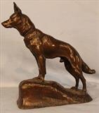 359 - Bronze of German shepherd dog, signed Perrault - Harry, 16 in. T, 14 in. W, 7 in. D.
