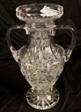 362 - Crystal vase with 2 handles, 13 in. T, 9 in. W, 5 in. D.
