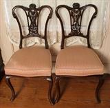 367 - Matched pair mahogany chairs with cabriole legs, 35 in. T, 16 in. W, 17 in. D.
