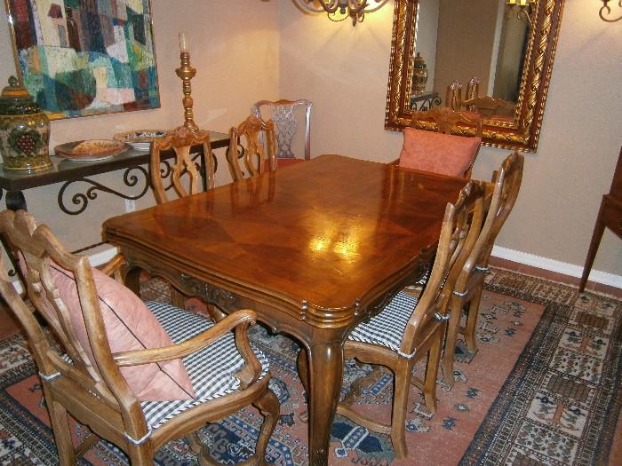 Gorgeous French dining table & chairs  mirror side board and accessories (sorry rug is not for sale)!