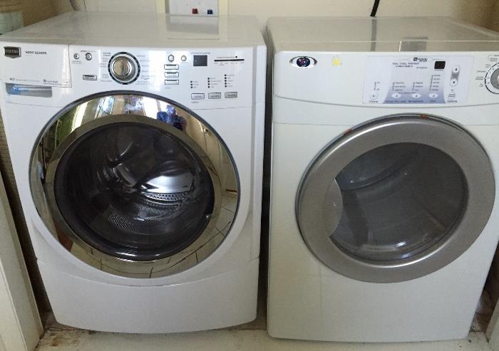 Maytag 4000 Series front loading washer and Maytag front loading dryer.