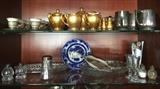 MIXED ANTIQUE GLASS, GILT PORCELAIN (LEFTON), METAL, SILVER PLATE, PEWTER !!!