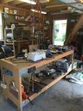 A Garage full of Hand Tools, Power Tools, Radial Arm Saw, Drill Press, Shaper, Scroll Saw, Compressor, Pressure Washer, and so much more!!!-WORKBENCH