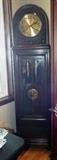 ANTIQUE GERMAN CARVED DARK OAK ROUND TOP TALL CASE CLOCK
