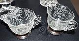 ANTIQUE ETCHED SUGAR AND CREAMER WITH STERLING BASES