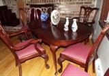 CRAFTIQUE ONE OF A KIND CHERRY CHIPPENDALE CHAIRS AND QUEEN ANNE TABLE WITH MASSIVE BREAKFRONT