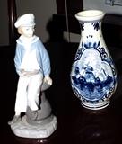 LLADRO SAILOR BOY HOLDING SHIP MODEL AND DELFT HAND PAINTED VASE