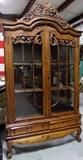 China Cabinet w/two drawers. Made of Teak wood. Two pieces.
