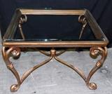 HEAVY IRON BASE END TABLE WITH HEAVY GLASS TOP