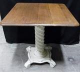 TURN-OF-THE-CENTURY, TIGER OAK CENTER TABLE w/BARLEY TWIST PEDESTAL ON FOOTED BASE
