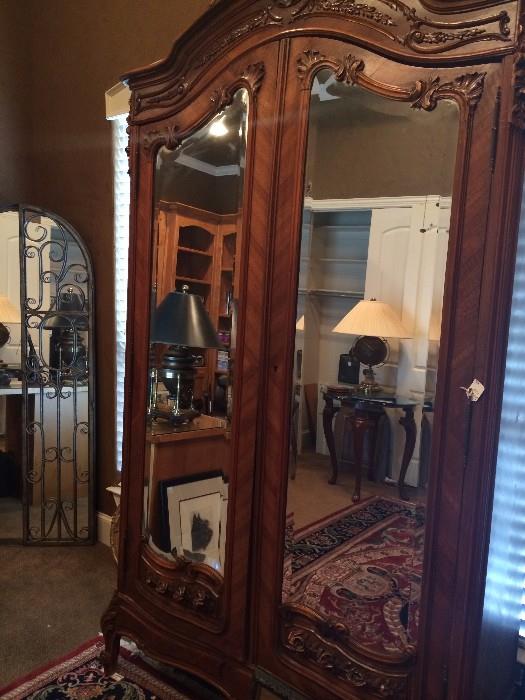 Extra large mirrored front armoire