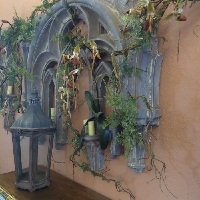 Wall decor with trailing orchids (lantern not available)