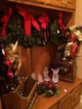 Various magazine racks; 4 of several Christmas wreaths
