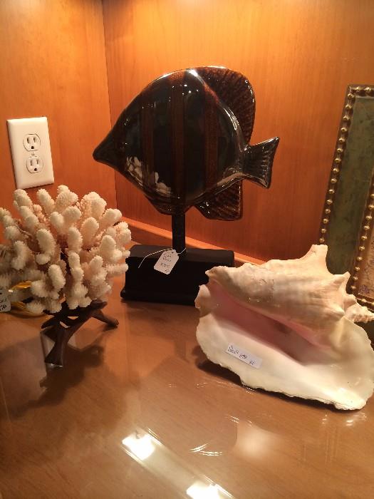 Coral, shell, and fish decor