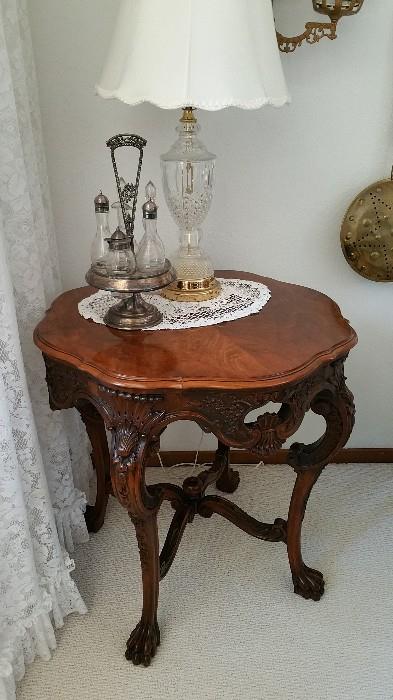 Late 1800's Rococo parlor table - turtle back type, clae feet, shell carvings....refinished to perfection!