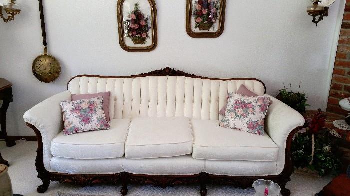 Victorian channel back sofa - refinished to perfetion - white on white upholstery