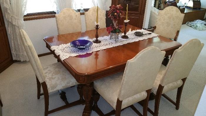 1920's Formal Dining set - 6 chairs, dining table, 2 leaves, all pads --  refurbished in perfect condition and in a contemporary style...