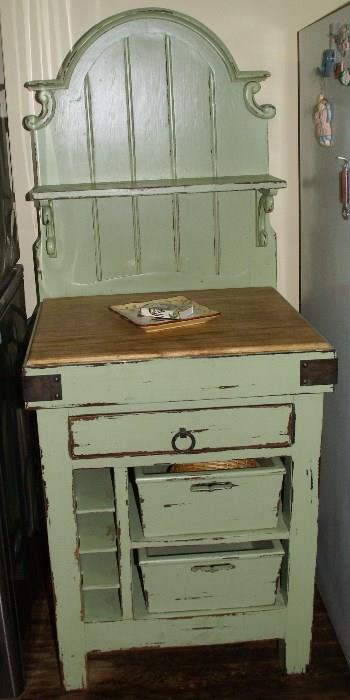 solid bramble company butcher black cabinet with wood basket drawers distressed minty green. 67 x 24. $495