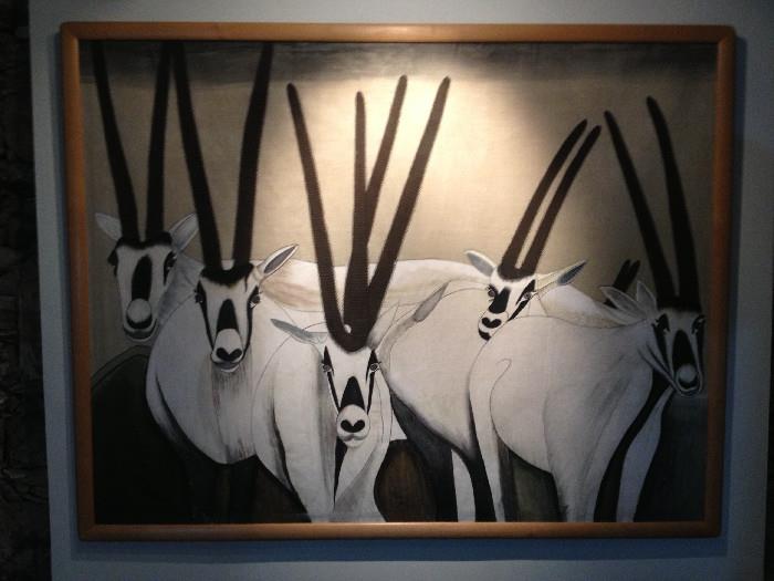Original, signed, over-sized painting on cloth of Gemsbok antelope