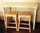 Blonde Wood Kitchen Bar with Two Stools