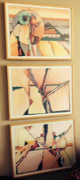 Extraordinary modern Native American signed triptych. (Apologies - the lighting washed out the color from the photo!)