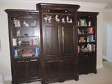 DOUBLE DOOR ARMOIRE  FLANKED ON EACH SIDE BY BOOKCASES
COMPLETE WALL UNIT W/ LIGHTING
