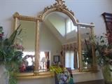 LARGE MONUMENTAL 3 PANEL GOLD GILT SIDEBOARD MIRROR
