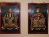 EMPEROR & EMPRESS    SOAPSTONE MOLDED RELIEF PLAQUES  ARNATE BRASS HANGERS
SOLD AS PAIR
