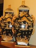FAMILLE NOIR BLACK CHINOSERIE JARS W/ LIDS (PAIR)
FIGURE AND LANDSCAPE MOTIFS
