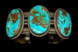 Lot 7: Vintage Navajo old pawn sterling turquoise 3 stone cuff measuring
 1.2" wide weighing 62 grams c.1950-1960 retailed at $550.00
est. $100.00-$200.00