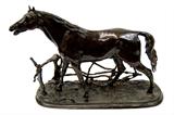 Lot 91: After Pierre Jules Mene (1810-1878) original bronze sculpture
 entitled "Cheval a la Barrier" (Horse by a Fence) measuring 14.5" x 10.5"
sined in the casting, no foundry mark, est. $2,000.00-$3,000.00