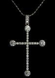 Lot 108: Gorgeous 10K diamond cross having four 1 carat diamonds
at the ends, clarity SI3, colour G-H along with 23 smaller diamonds
and a 3 diamond bail, clarity SI1-SI3, colocur G-H, conservatively
estimated at 5 carats TDW, suspended on a 22" 10K diamond
cut necklace, weighing 15.6 grams, est. $7,000.00-$9,000.00