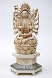 Lot 105: Very fine Japanese 13.75" carved ivory figurine of Jen-tei
(Cundi) having a bejeweled headpiece, in excellent condition,
est. $1,500.00-$2,000.00