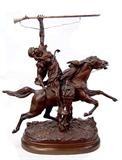 Lot 123: Prosper LeCourtier (1855-1924) France, bronze entitled
La Fantasie Arabe (Fantasia/Arab Warrior on Horseback) having a
rich brown patina, measuring 33" x 29" x 12", signed on base,
est. $4,000.00-$6,000.00
