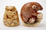 Lot 84: Japanese carved ivory netsuke pair measuring 1.5"
and 1.75", artist signed, est. $250.00-$300.00