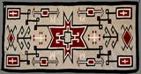 Lot 165: Navajo hand woven Storm pattern rug with scarce waterbug
design, measuring 57" x 29.5", overall good condition, having some
loosening to one edge, some faint staining, est. $200.00-$400.00