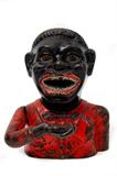 Lot 90: Sheppard "Jolly Nigger" cast iron mechanical bank, Sheppard
Hardware Co., Buffalo, NY pat. in Canada March 27, 1883, having
articulated arm, eyes and mouth, 70% original paint, measuring 6.75"
x 5.25" x 6.25", est. $400.00-$600.00