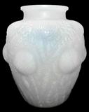 Lot 93: Rene Lalique opalescent Mares vase, signed, "R. Lalique France" on base,
 excellent condition, normal wear to the base from age, measuring
 approx. 9" tall, c. 1920, est. $2,000.00-$2,500.00
