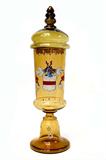 Lot 24: Antique German 16.25" stemmed Pokal having enameled coat
of arms and dot accents about the circumference, c.19th cen.
excellent condition, est. $160.00-$190.00