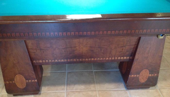 Closer Look at Detail on Solid Mahogany Base of 1914 Brunswick Billiard Table