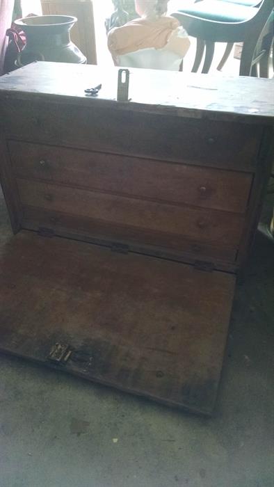 Inside of the antique tool chest-contains 4 drawers.