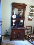 East Lake Hall Tree / Chest of Drawers, Salesman Iron Stove, GWTW Lamp