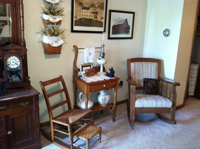 Longaberger, Oak Rocker, Sewing Rocker, Wash Stand, Mantel Clock