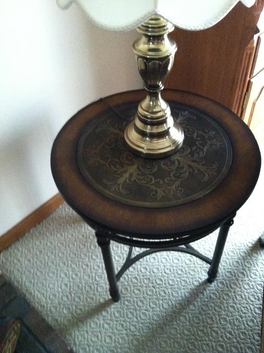 Matching coffee table...wood end table with metal embossed top