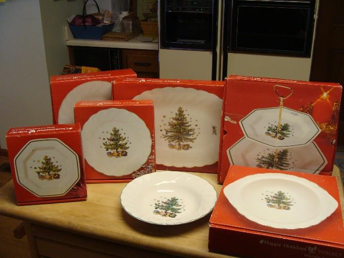 Christmas China with many extra serving pieces service for 8