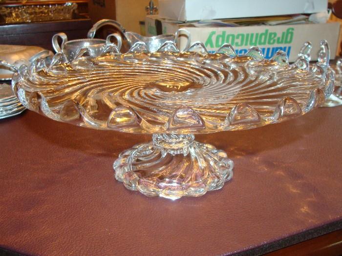 Vintage Swirl Pattern Pedestal Cake Plate